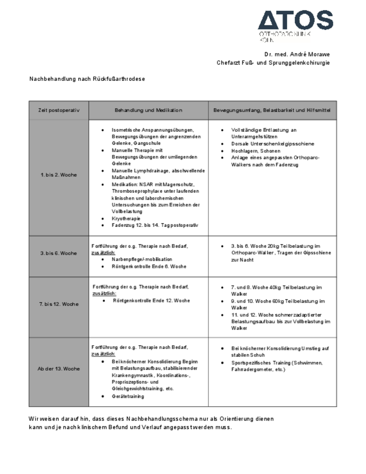 Nachbehandlung nach Rückfußarthrodese